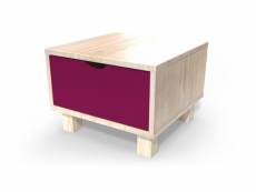 Table de chevet bois cube + tiroir vernis naturel,prune