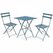 Table de jardin et 2 chaises acier bleu pacific - Bleu