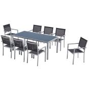 Table de jardin et 8 fauteuils aluminium et textilène