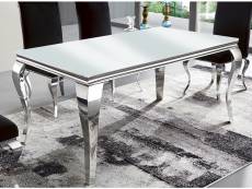 Table design baroque acier chromé et plateau blanc trempé boza 180 cm