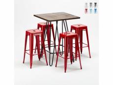 Table haute 60×60 + 4 tabourets de bar style tolix industriel kips bay