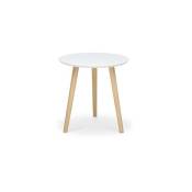 Table ronde blanche 3 pieds en bois de pin diam.48xh.45