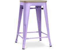 Tabouret de bar design industriel - bois et acier - 61cm - stylix violet pastel