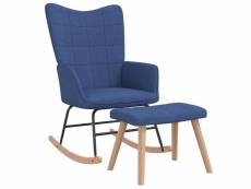 Vidaxl chaise à bascule avec tabouret bleu tissu