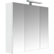 Allibert - Armoire de salle de bain 80 cm avec éclairage led et bloc prise juno 3 portes miroir triptyque blanc brillant - Blanc