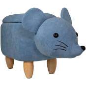Animal storage Tabouret pour enfants Tabouret pour animaux avec espace de rangement tabouret rembourré avec pieds en bois bleu animal motif souris
