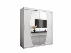 Armoire de chambre globe blanc 180 avec 2 portes coulissantes et miroir penderie (tringle) avec étagères sans tiroirs