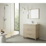 Caesaroo - Meuble de salle de bain 3 tiroirs sur le sol 80 cm chêne clair avec miroir Chêne clair - Avec lampe Led