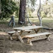 Cémonjardin - Salon de jardin en bois table et 2 bancs