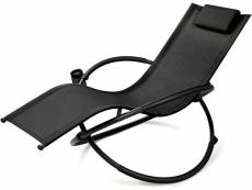 Costway chaise longue a bascule, chaise longue pliable avec coussin repose-tete amovible et porte-gobelet, bain de soleil respirant et antirouille pou