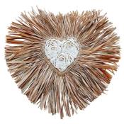Cœur decoratif en raphia et coquillages 40x40 cm