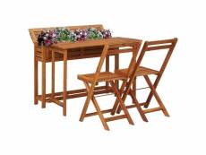 Ensemble table de balcon avec 2 chaises de bistro bois d'acacia massif - brun