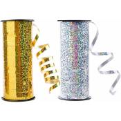 Ensoleille - Rouleau de ruban à sertir pour emballage de cadeaux et décoration de festival, or et argent, 5 mm de large(90 Yards)
