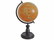 Grand globe terrestre bois ocre 22x20x39 cm