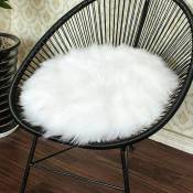 Linghhang - Blanc) Coussin de siège rond en fausse fourrure de mouton de qualité supérieure - 45 cm, housse de chaise en peluche pour la chambre à