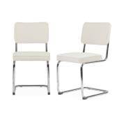 Lot de 2 chaises cantilever tissu bouclette texturée blanc cassé