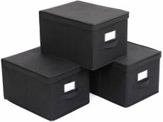 Lot de 3 boîtes de rangement 40 x 30 x 25 cm noir helloshop26 12_0000085