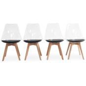 Lot de 4 chaises scandinaves - Lagertha - pieds bois. fauteuils 1 place. coussin noir. coque transparente - Noir