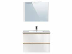 Meuble de salle de bain en mélamine couleur chêne / blanc brillant - longueur 80 x profondeur 45 x hauteur 85 cm