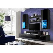 Meuble tv Mural 200cm Design. Collection mini coloris noir. - Noir