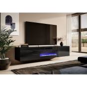 Meuble tv slide k avec cheminée électrique CM200X40X37H noir brillant