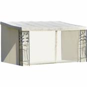 Outsunny - Pergola adossable dim. 4L x 3l x 2,7H m pavillon de jardin toile polyester haute densité moustiquaires crème structure métal époxy gris