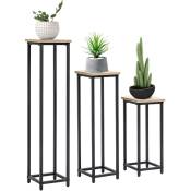Outsunny - Support pots de fleurs 3 pièces - lot de 3 étagères à fleurs - portes plantes - acier époxy noir plateaux aspect bois de noyer