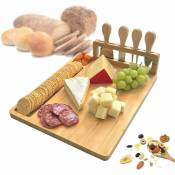 Planche à fromage en bambou, planche à découper à saucisses rectangulaires, planche à fromage biologique et couteau à poignée en bois pour cuisine