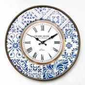 Rebecca Mobili Horloge Décorative Metal Blanc Bleu Analogique 50x50x4,5