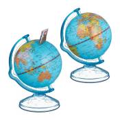 Relaxdays - Tirelire globe en lot de 2, pivotante, fente, accessoire enfant, monde, HxLxP: 16,5 x 14 x 13 cm, multicolore