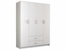 Roma - grande armoire de chambre 4 portes - 160x52x205 cm - 2 tiroirs - armoire avec penderie - blanc
