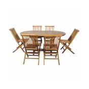 Salon de jardin en teck grade C Lombok : table ronde + 6 chaises