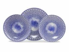 Service de table 18 pièces alvara 100% porcelaine motif ligne divergente bleu