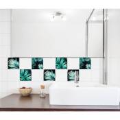 Sticker adhésif déco carrelage 15 cm x 15 cm, feuilles vertes, pour homestaging et décoration intérieure - Vert