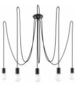 Suspension EDISON acier/corde en textile noir 5 ampoules