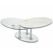 Table basse double céramique marble blanc à plateaux pivotants en verre - blanc