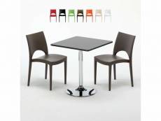 Table carrée noire 70x70cm avec 2 chaises colorées