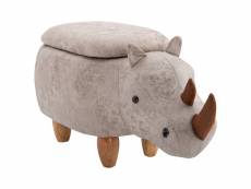Tabouret rhinocéros - pouf rhinocéros - pouf animal coffre de rangement 2 en 1 - pieds bois d'hévéa revêtement polyester gris