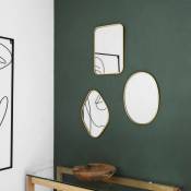 Toilinux - Lot de 3 miroirs avec contours en métal - Longueur 34 Largeur 25 Epaisseur 1cm - Or