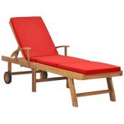 Vidaxl - Chaise longue avec coussin Bois de teck solide Rouge