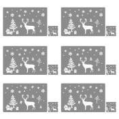 12 pièces (gris) sets de table de Noël en pvc sous-verres ensemble de couverts, napperons lavables résistants à la chaleur en forme de renne de Noël