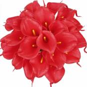20 Pcs Lys Calla De Mariée Bouquet De Fleurs Artificielle Tête De Fleur en Latex Real Touch Home Party De Mariage Décoration (Rouge) - Groofoo