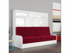 Armoire lit escamotable vertigo sofa accoudoirs façade blanc brillant canapé rouge 160*200 cm 20100991085