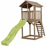 AXI - Beach Tower Aire de Jeux avec Toboggan en vert clair & Bac à Sable | Grande Maison enfant extérieur en marron | Cabane de Jeu en Bois fsc