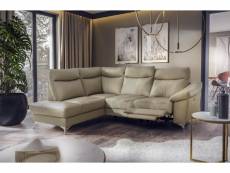 Canapé d'angle en cuir italien de luxe 5 places luzerne, avec relax électrique et coffre, beige, angle gauche (vu de face)