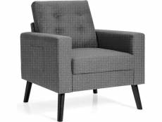 Costway fauteuil de salon 1 personne, style scandinave, canapé 1 place avec pieds bois d’hévéa, 2 poches latérales, pour chambre, salon, bureau (gris)