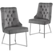 Deco In Paris - Lot de 2 chaises en velours gris pieds en métal argenté kiera - gris