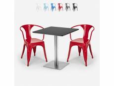 Ensemble 2 chaises style tolix et table 70x70cm horeca