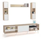 Ensemble meuble TV 180 cm et étagères HOUSTON bois et blanc - Bois-clair