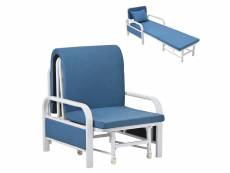 Fauteuil canapé-lit rembourré 2 en 1 inclinable simple avec coussin pour bureau, salon ou à domicile, bleu